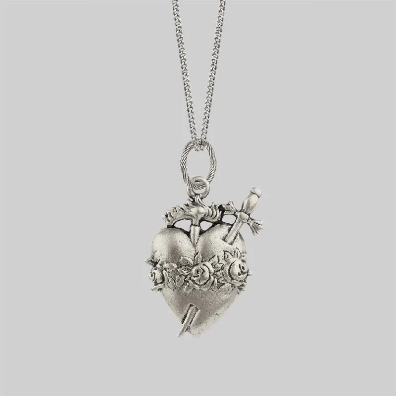 Ridged pattern necklace-INFERNO. Sacred Heart Necklace - Silver