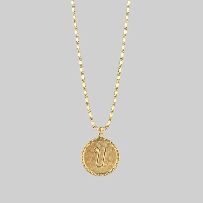 Hammered bronze necklace-Initial Medallion Gold Necklace (N - Z)