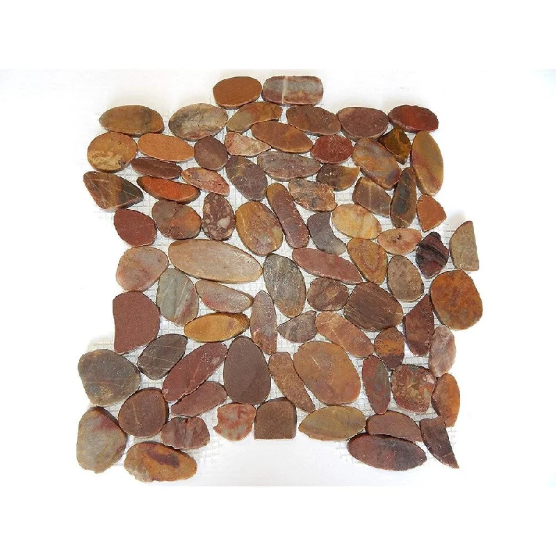 Eleven-gem ring-Interlocking Auburn Flat Pebble (5-Pack) Kitchen, Bathroom, and Patio Flooring -Indoor and Outdoor