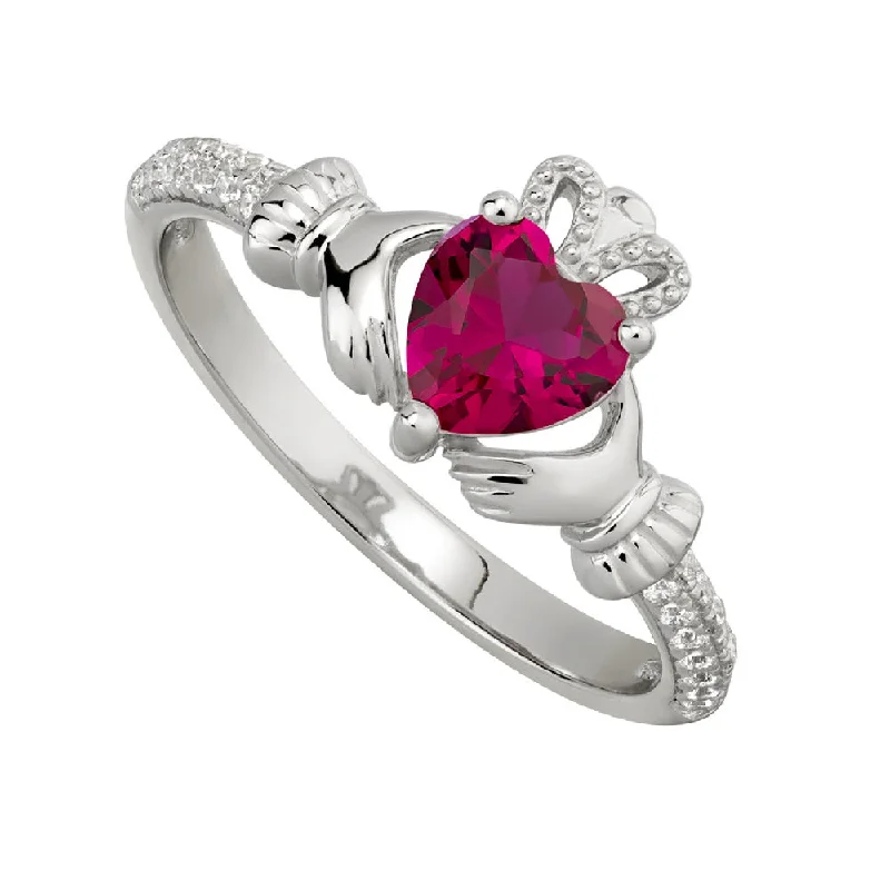 Glossy gem ring-July Claddagh Birthstone Ring