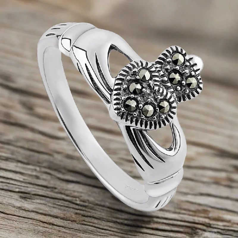 Thin-band ring-Silver Marcasite Claddagh Ring