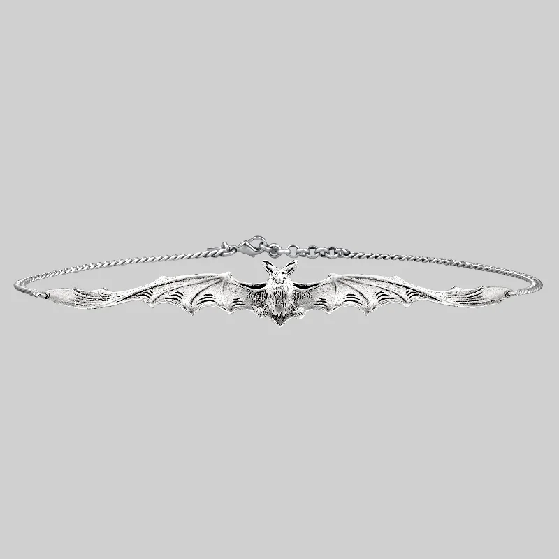 Intertwined necklace-LILITH. Silver Bat Choker