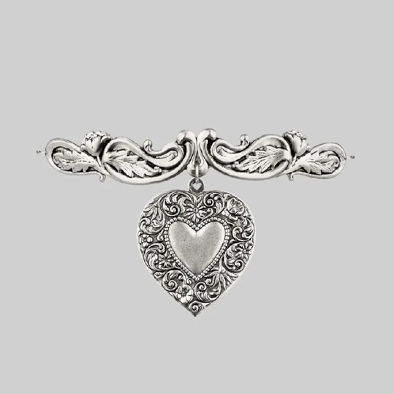 Leaf-wrap necklace-LOVE STRUCK. Ornate Heart Choker - Silver