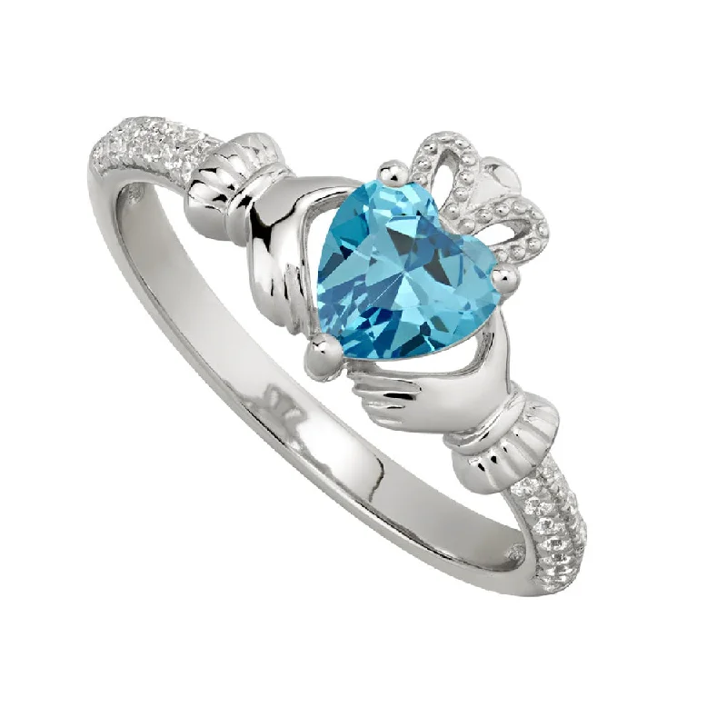 Fern frond ring-March Claddagh Birthstone Ring