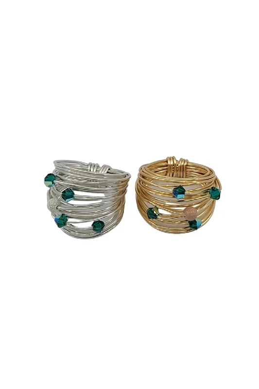 Bezel-rim ring-Marcia Wire Wrap Ring with Deep Green Swarovski Crystals - 14K GOLD FILL/STERLING SILVER