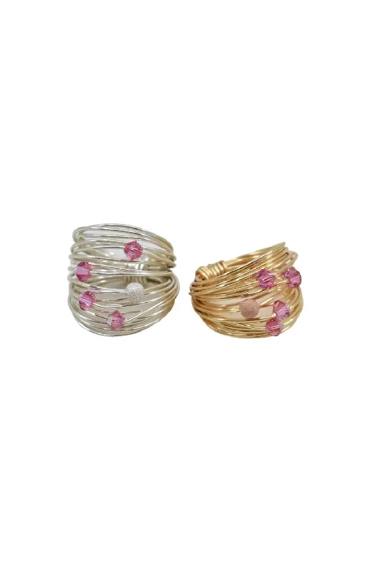 Single pearl ring-Marcia Wire Wrap Ring with Hot Pink Swarovski Crystals - 14K Gold Fill/ Sterling Silver