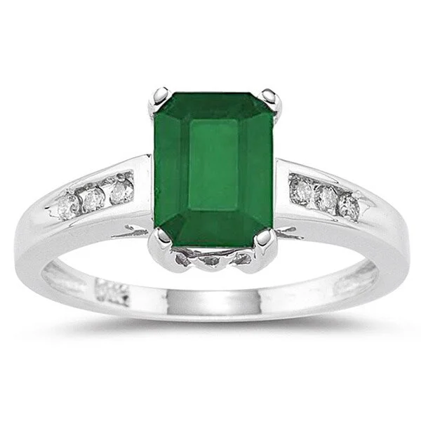 Skewed stone ring-Marquee Jewels 14k White Gold Emerald and 1/10ct TDW Diamond Ring (I-J, I1-I2)