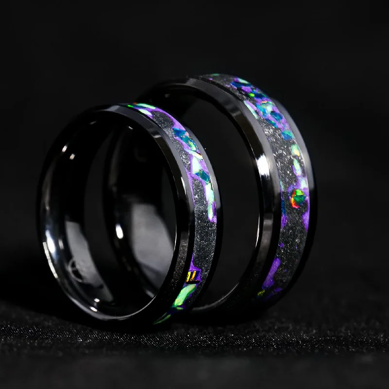 Satin marble ring-Matching Area 51 Glowstone Wedding Ring Set in Black Ceramic