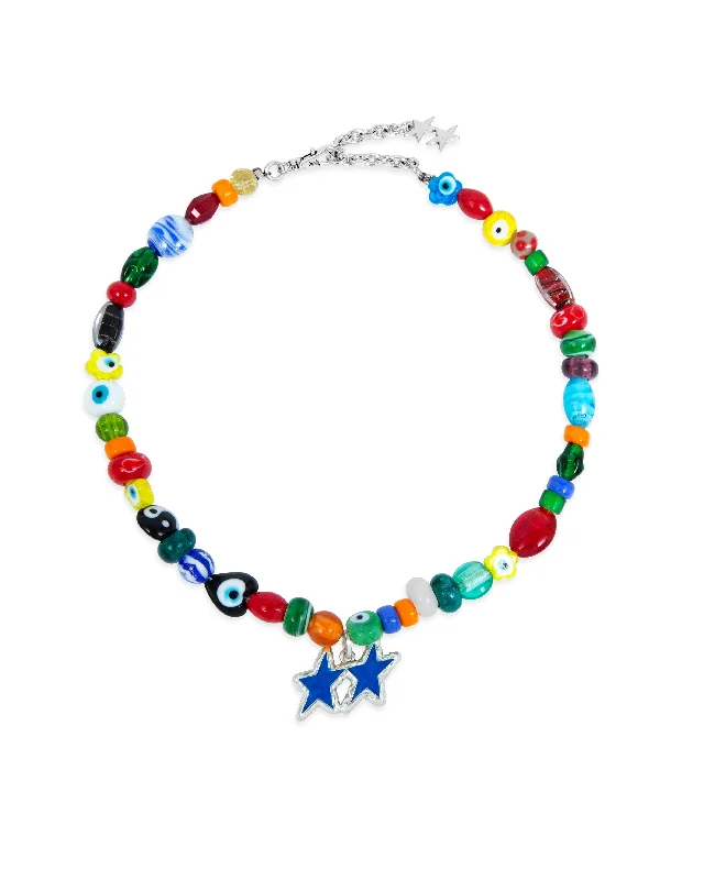 Wide-band necklace-Blue Melted Stars Necklace