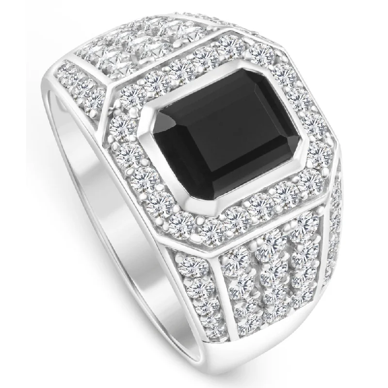 Luminous gem ring-Men's 1 1/2Ct Diamond & Emerald Onyx Ring White, Yellow, or Rose Gold Lab Grown