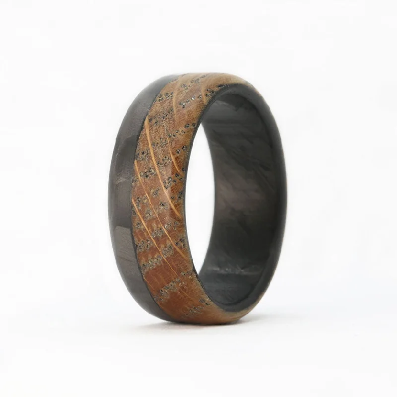 Floating gem ring-The Old Fashioned-Wooden Whiskey Barrel Ring and Carbon Fiber