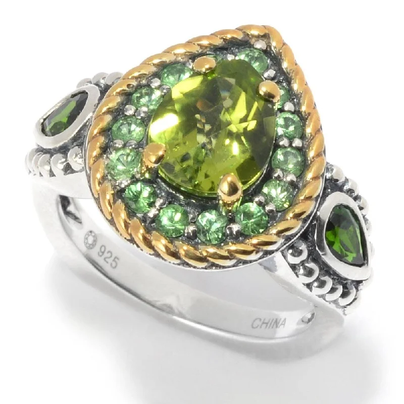 Polished palladium ring-Multi Gemstone 3-Stone Halo Ring