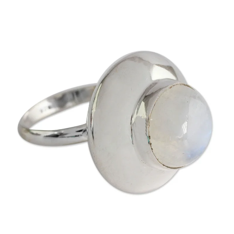 Grained stone ring-Novica Handmade In Moonlight Rainbow Moonstone Cocktail Ring