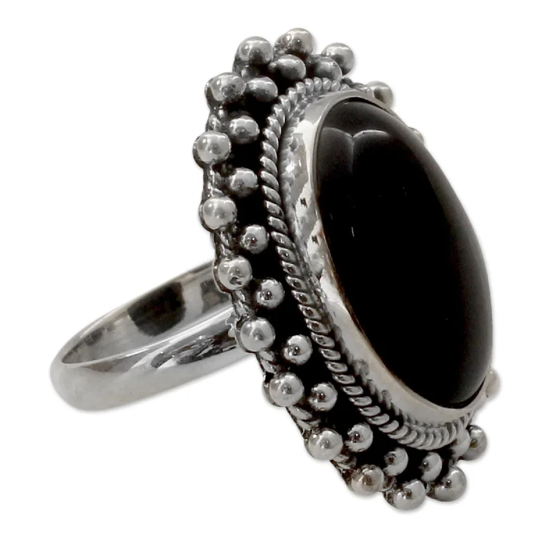 Hovering diamond ring-Novica Handmade Moon Halo Onyx Cocktail Ring