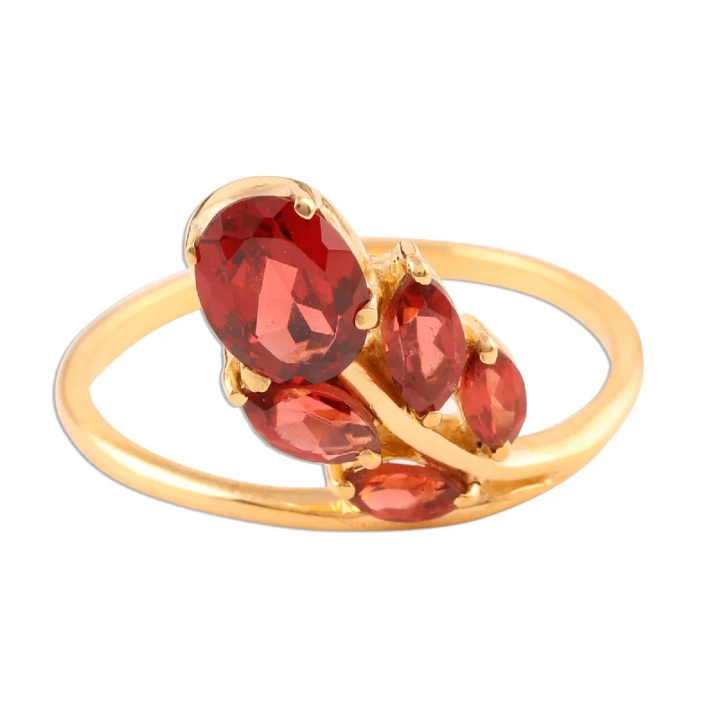 Deep-set stone ring-Novica Handmade New Life Gold Vermeil Garnet Cocktail Ring