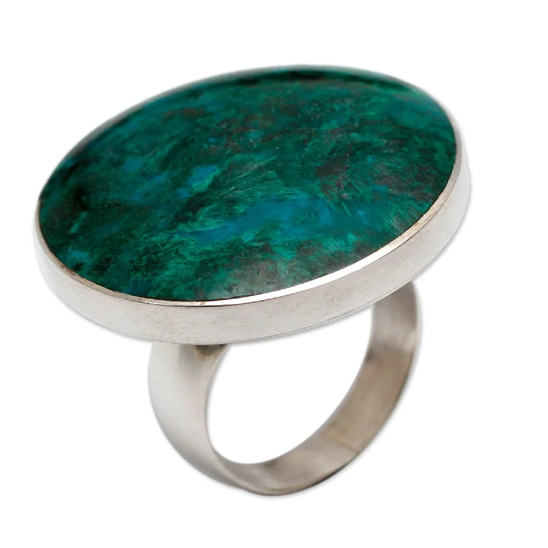 Grooved band ring-Novica Handmade Planet Chrysocolla Cocktail Ring