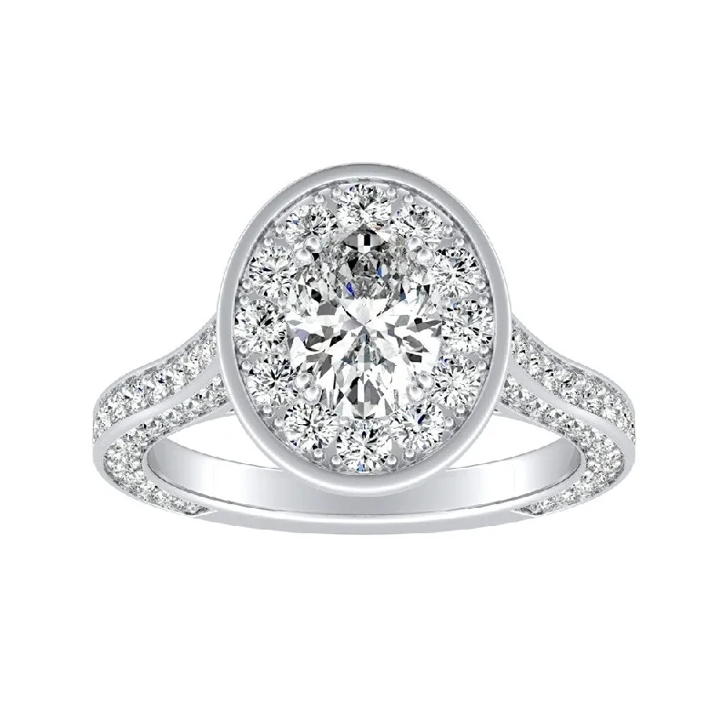 Polished palladium ring-Oval-cut 1 3/4ctw Halo Diamond Engagement Ring Platinum by Auriya