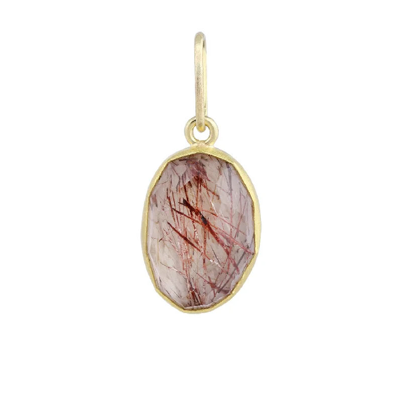 Subtle braid necklace-Oval Rose Cut Rutilated Quartz Charm