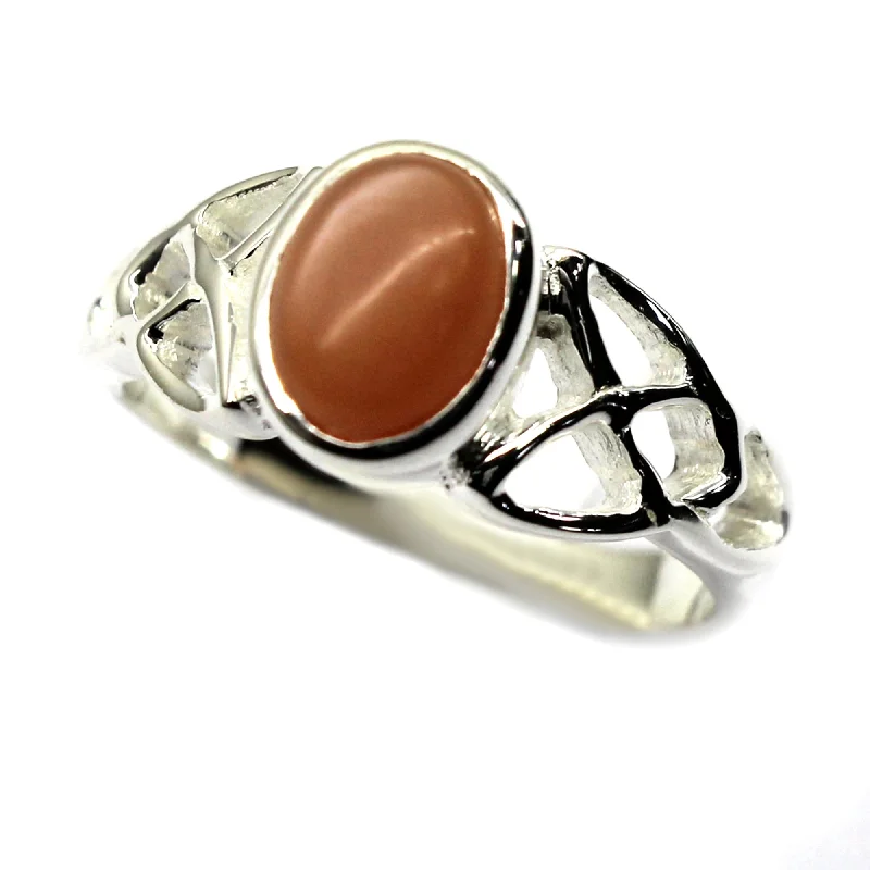 Dense sapphire ring-Peach Moonstone Gemstone Ring 925 Sterling Silver Ring Solitaire Ring