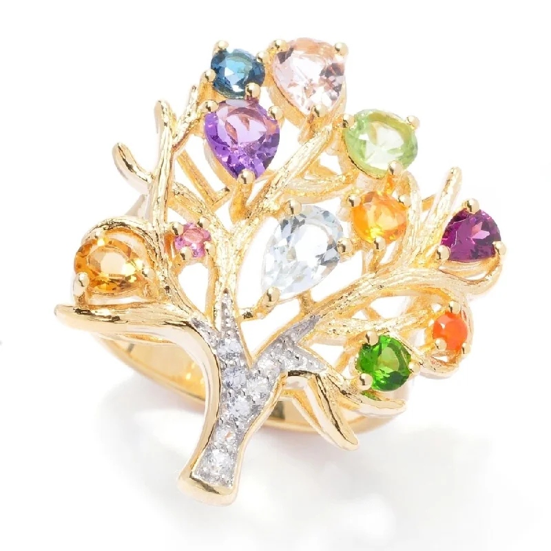 Lustrous minimalist ring-Pinctore 2.21ctw Multi Gemstone Tree of Life Ring