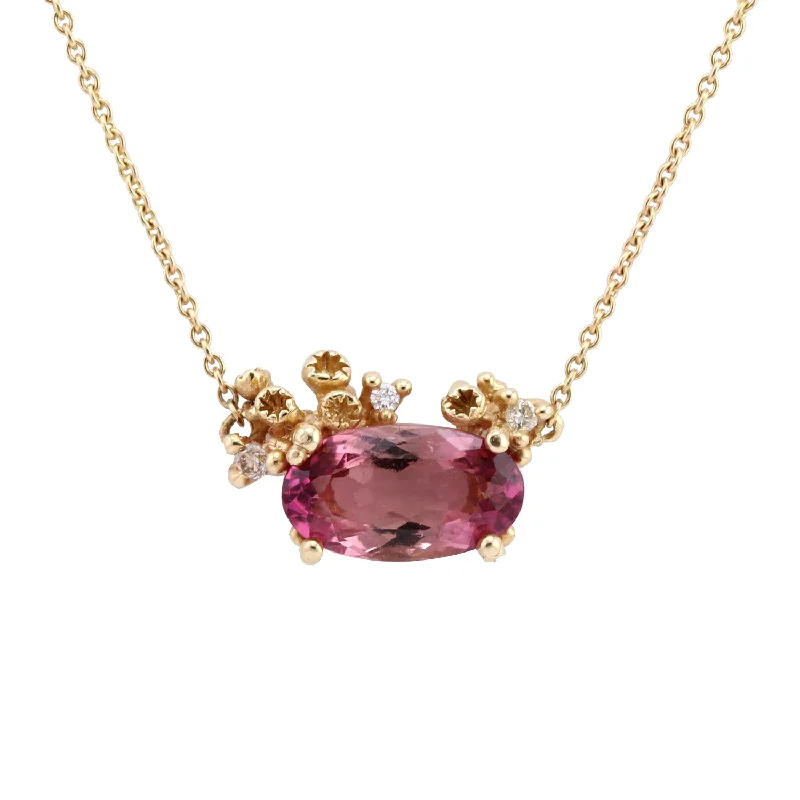 Fern frond necklace-Pink Tourmaline Encrusted Necklace