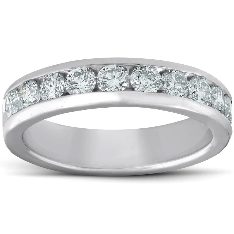 Luminous gem ring-Platinum 1 Ct TDW Diamond Wedding Ring Channel Set Womens Anniversary Band