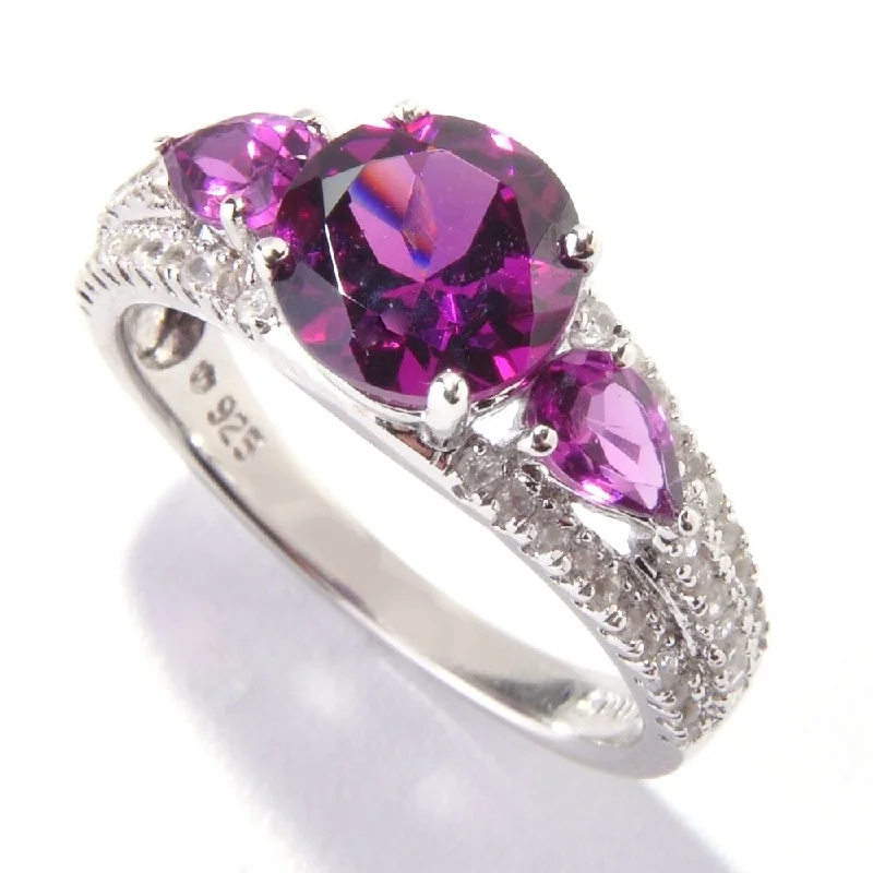 Gentle edge ring-Platinum O/ Silver 2.93Ctw Rhodolite Garnet Ring