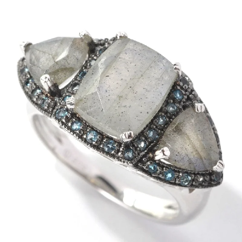 Mist gem ring-Platinum o/ Silver 4.14ctw Labradorite Cocktail Ring