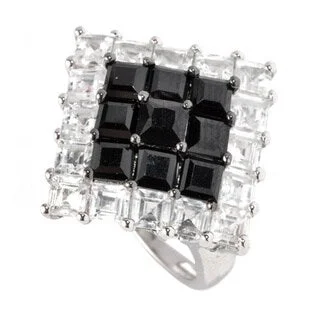 Plaited braid ring-Platinum Over Sterling Silver Black Spinel and Cubic Zirconia Ring