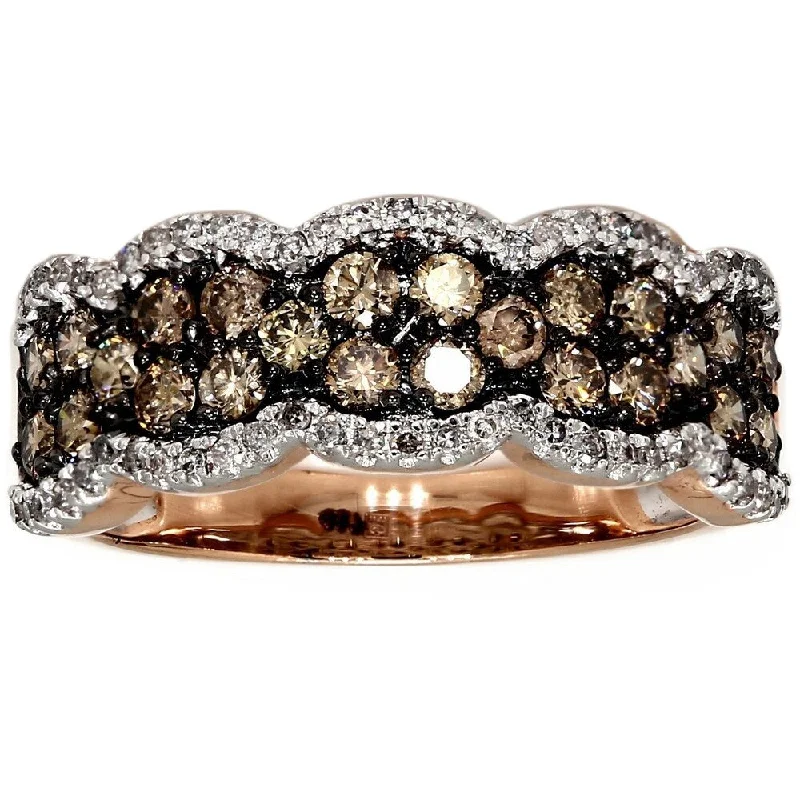 Stretch stone ring-Pompeii3 10k Rose Gold 1 Ct TDW Champagne Diamond Wedding Ring Women Anniversary Band