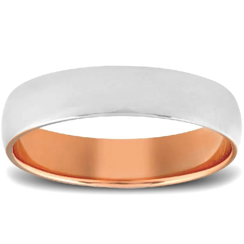 Divided band ring-Pompeii3 10k Rose Gold Mens 5mm Two Tone Ring Polished Wedding Band