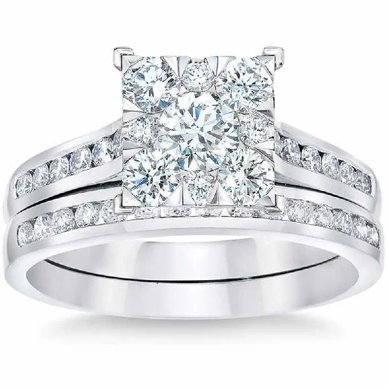 Glinting gem ring-Pompeii3 10k White Gold 2ct TDW Diamond Square Framed Bridal Set