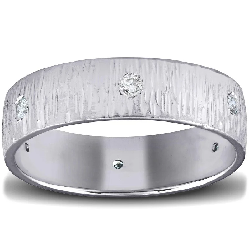 Rich marble ring-Pompeii3 10k White Gold Mens 1/6 Ct TDW Diamond Rugged Ring 6MM Wedding Band