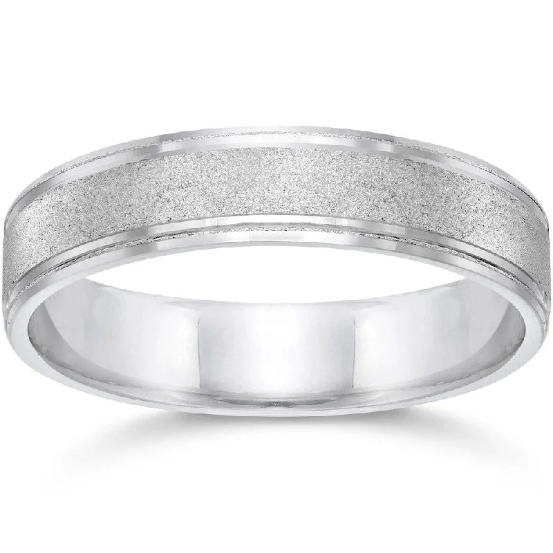 Bezel-rim ring-Pompeii3 10k White Gold Mens Brushed Satin Finish 5MM Ring Flat Wedding Band