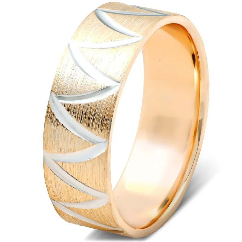 Glossy gem ring-Pompeii3 10k Yellow Gold Two Tone Wave Cut Ring Mens Wedding Band 6mm