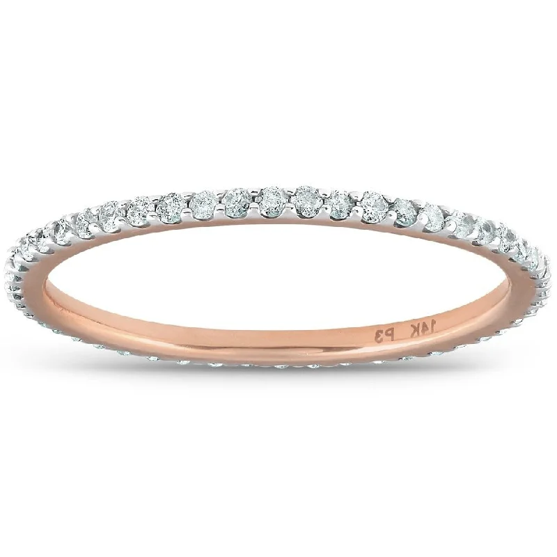 Nested stone ring-Pompeii3 14k Rose Gold 3/8 ct TDW Diamond Eternity Ring Womens Stackable Wedding Anniversary Band