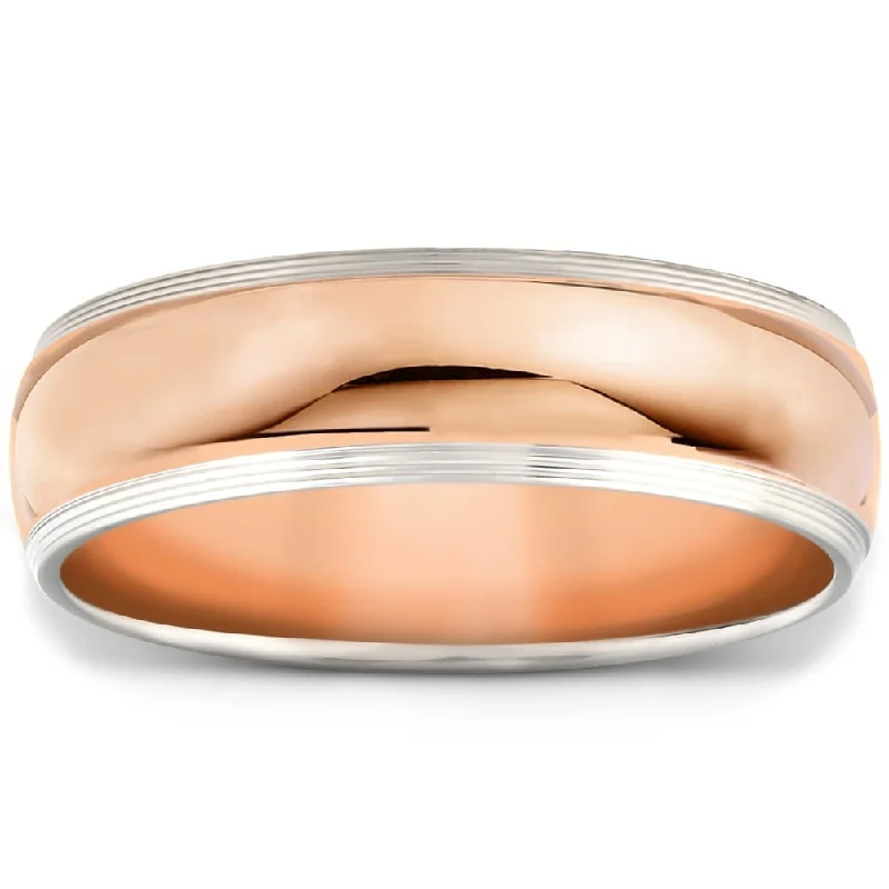 Bold moonstone ring-Pompeii3 14k Rose & White Gold Two Tone High Polished 6mm Wedding Band Mens Ring