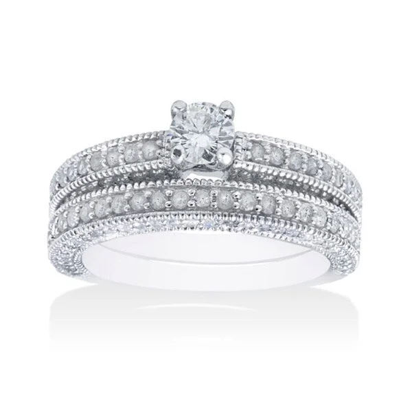 Glinting cut ring-Pompeii3 14k White Gold 1 1/3ct TDW Round-cut Diamond Bridal Set (G-H, I2-I3)