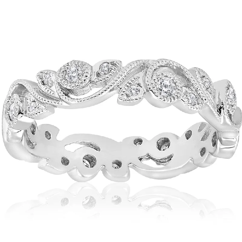 Leaf-wrap ring-Pompeii3 14k White Gold 1/4 ct TDW Diamond Vintage Filigree Petal Leaf Eternity Wedding Ring