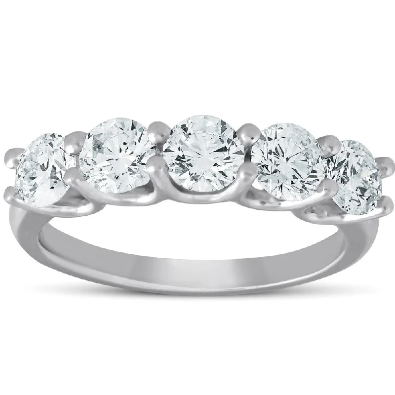 Scratched-edge ring-Pompeii3 14k White Gold 1 ct TDW Five Stone Diamond Wedding Ring Eco Friendly Lab Grown (G-H,SI1-SI2)