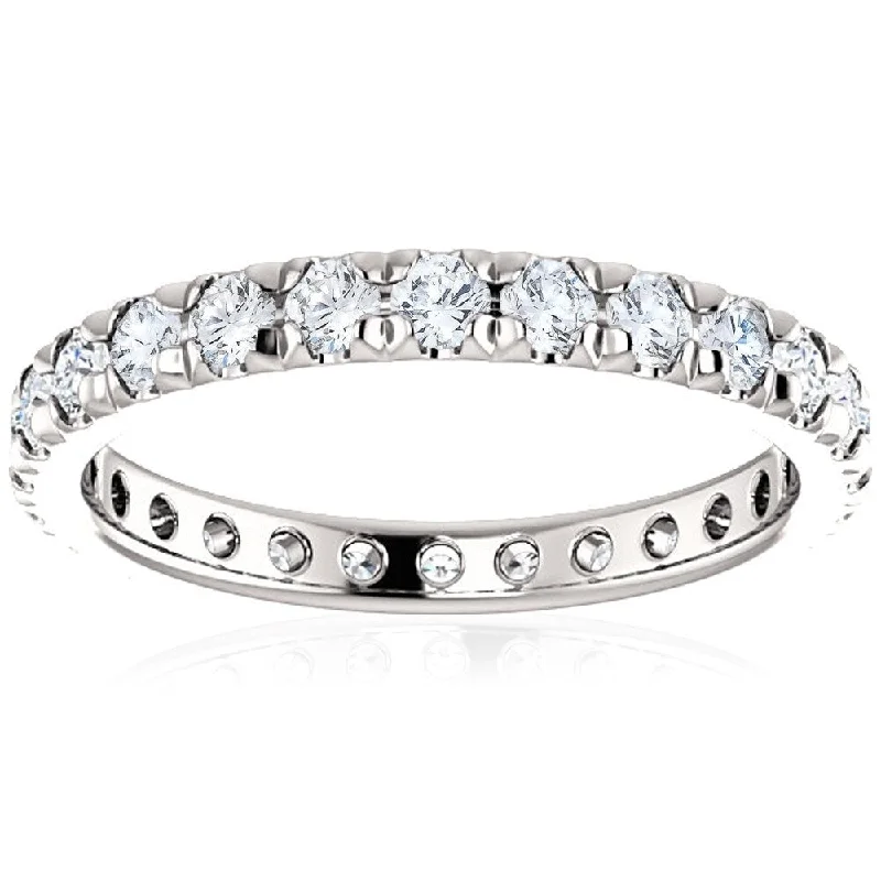 Worn finish ring-Pompeii3 14k White Gold 1Ct TDW Diamond Eternity Wedding Ring Lab Grown (G-H/VS1-VS2)