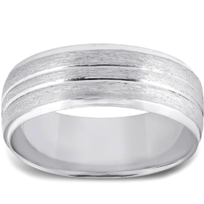 Bold agate ring-Pompeii3 14k White Gold 6MM Mens Brushed Wedding Ring Beveled Band