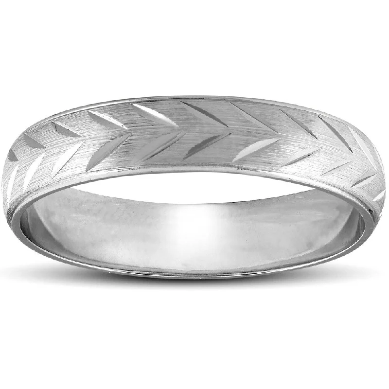 Bold moonstone ring-Pompeii3 14k White Gold Chevron Brushed Mens Wedding Band