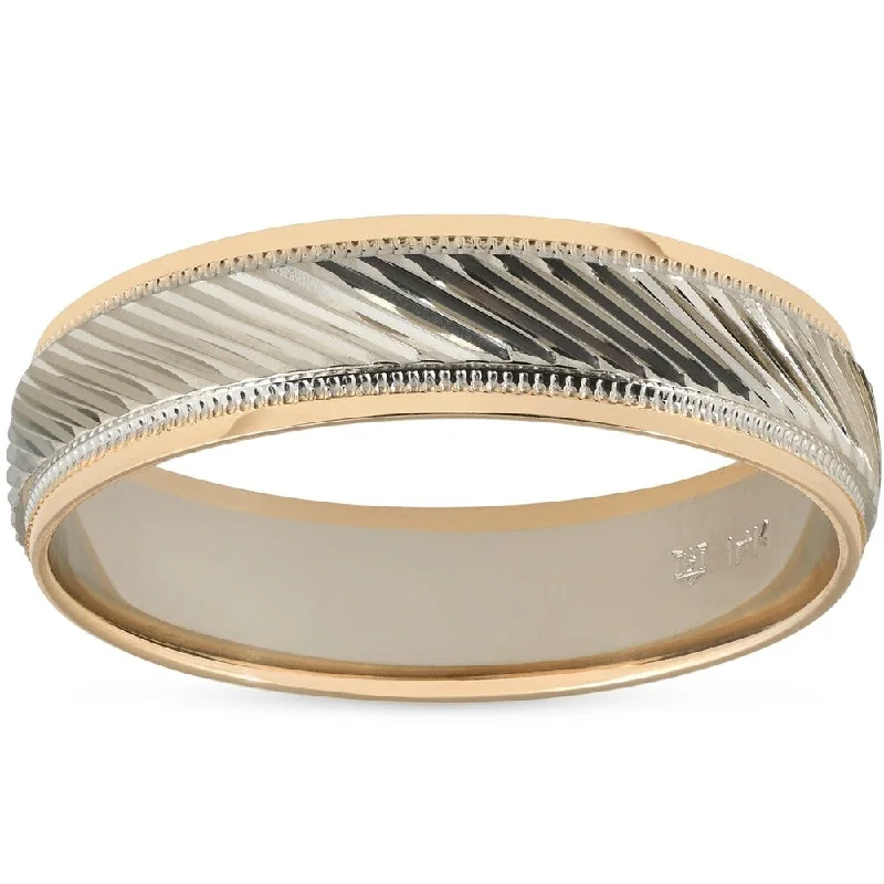 Thick gold ring-Pompeii3 14k White & Yellow Gold Two Tone Brushed Wedding Band 6MM Mens Ring Comfort Fit