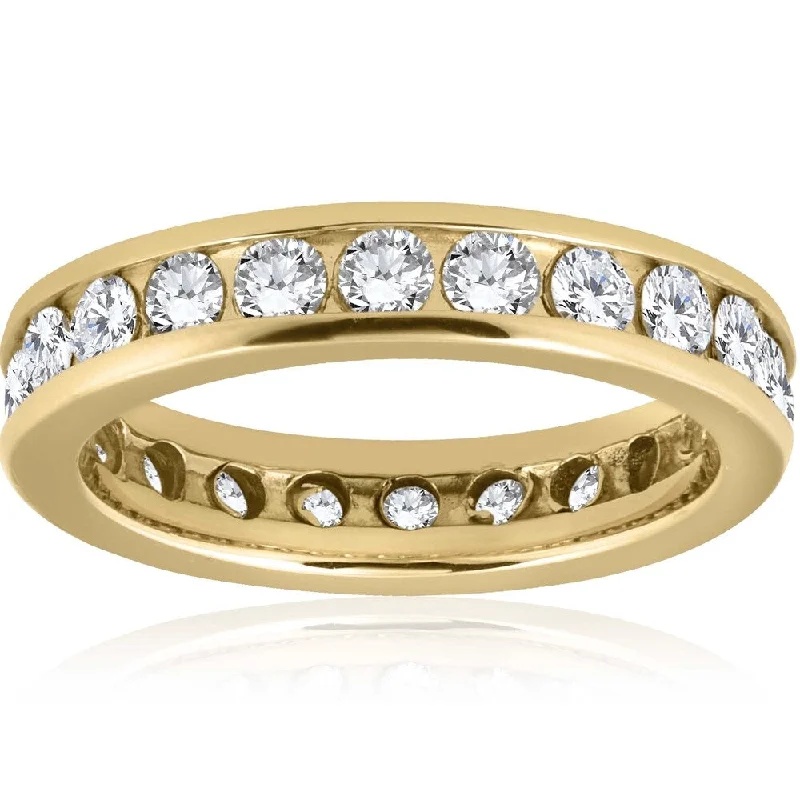 Glossy gem ring-Pompeii3 14k Yellow Gold 2 ct TDW Diamond Channel Set Eternity Band Womens Wedding Ring - White