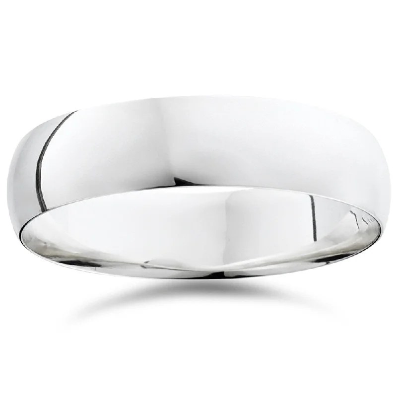 Five-stone ring-Pompeii3 950 Platinum Plain High Polished Ring 6mm Dome Wedding Band - White