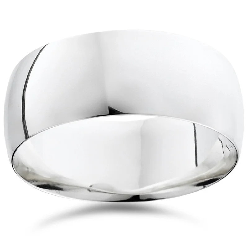 Mosaic pattern ring-Pompeii3 950 Platinum Plain High Polished Ring 9mm Dome Wedding Band - White