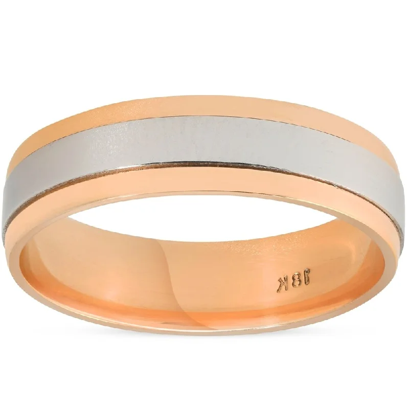 Skewed stone ring-Pompeii3 Platinum & 14k Rose Gold Two Tone 6MM Flat High Polished Mens Comfort Fit Wedding Band - White