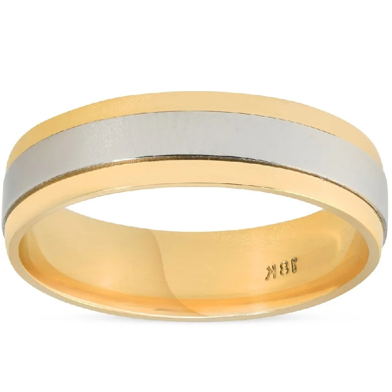 Astral design ring-Pompeii3 Platinum & 18k Yellow Gold Two Tone 6MM Flat High Polished Mens Comfort Fit Wedding Band