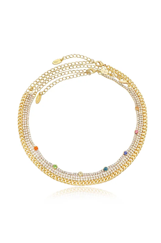 Wave motif necklace-Rainbow & Crystal Necklace Set